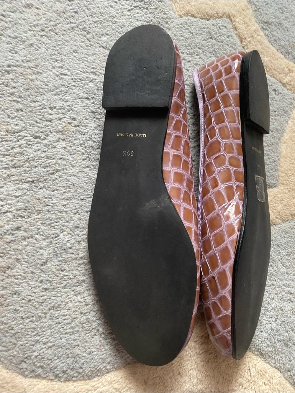 French Sole Brown Croc Ballet Flats with Lilac Trim - Picture 6 of 15